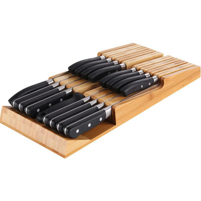 Bamboo In-Drawer Knife Block Set For 16 Knives