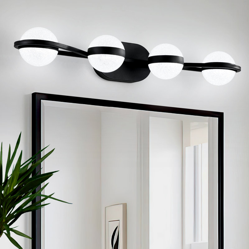 Luminaire de salle de bain à DEL noir minimaliste avec abat-jour en acrylique cristal sable - Éclairage décoratif mural pour miroirs de salle de bain