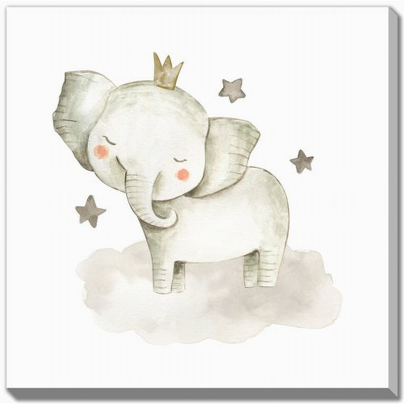 Éléphant avec étoiles, art mural sur toile, H 38 po x l 38 po