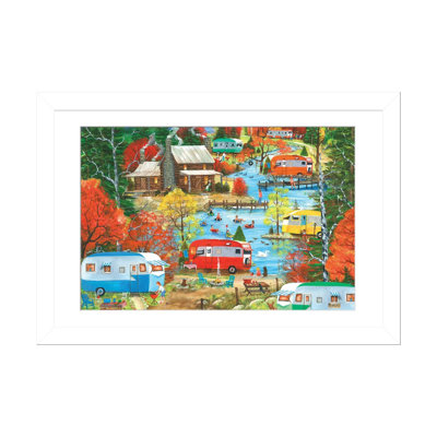 Campers at the Lake - Reproduction d'art mural - Papier d'art encadré