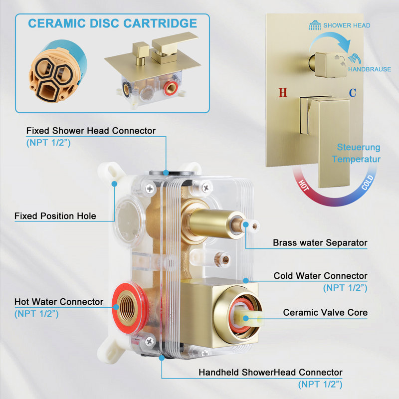 10 in.shower faucet, Brushed Gold