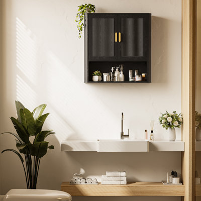 Bathroom Storage Cabinet With Adjustable Shelves, Over The Toilet Organizer For Laundry Room, Kitchen & Living Room, Medicine Cabinet With Wood Doors