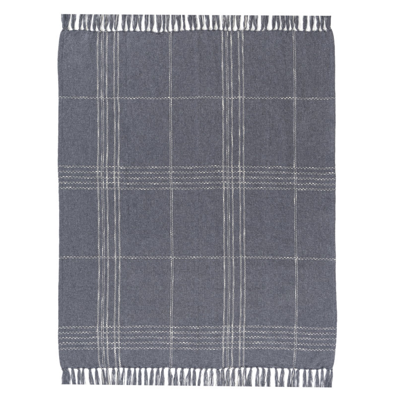 Jeté de lit bleu en coton tissé à la main