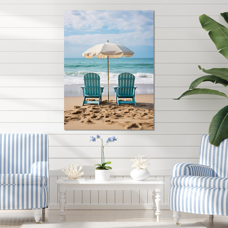«Beach Chairs Scenery III - Coastal Beach», art mural sur toile, H 32 po x l 24 po x P 1 po, Toile tendue