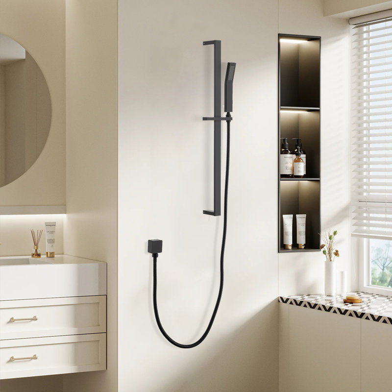 1-Spray Square High Pressure Handheld Shower With 27.5 In. Wall Bar In Matte Black