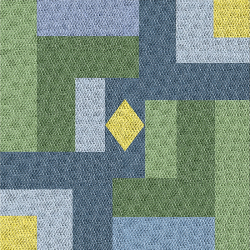 Tapis géométrique vert / bleu / gris, Carré 5 pi