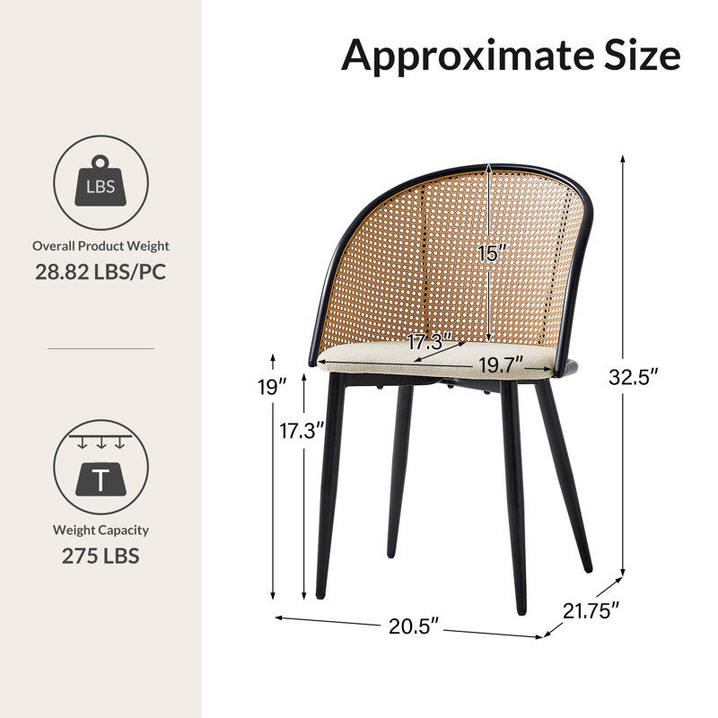 Mid-Century Modern Dinning Chair with Rattan Hollow Backrest, 4, Linen