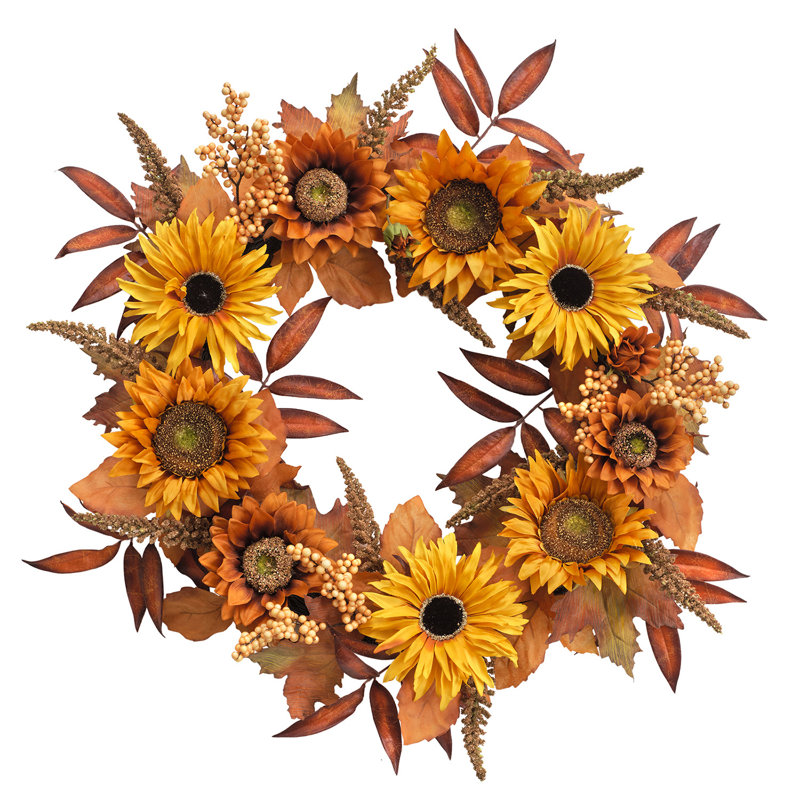 22" Artificial Orange Sunflower Wreath 