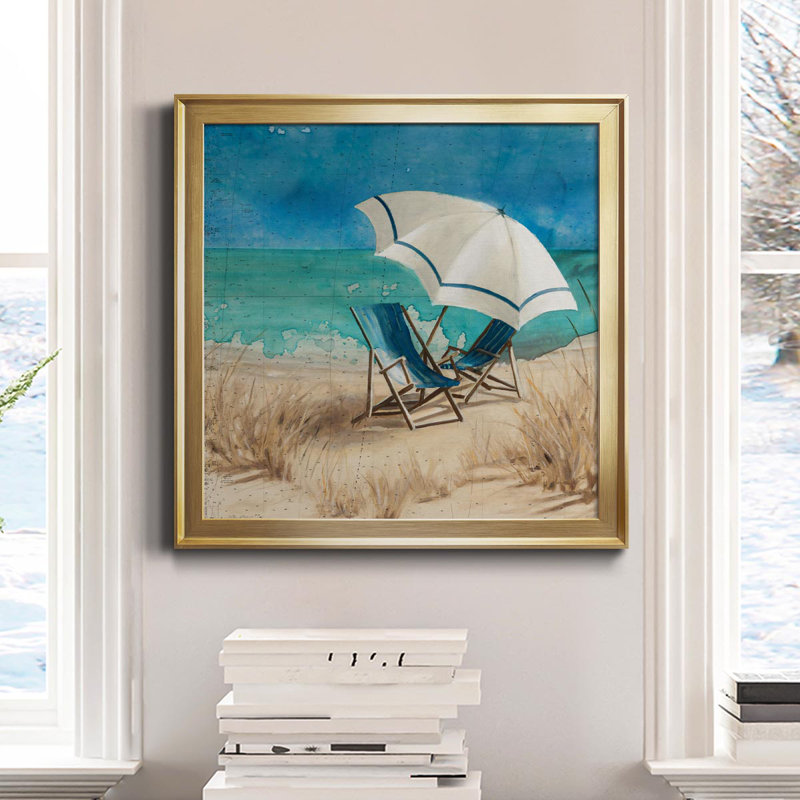 Retreat to the Beach II - Peinture sur toile encadrée, H 26,5 po x l 26,5 po x P 1,5 po, Or
