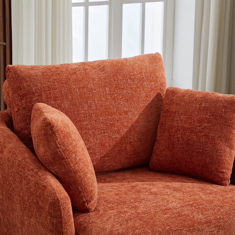 Chaise pivotante rembourrée avec repose-pieds avec rangement, Chenille orange