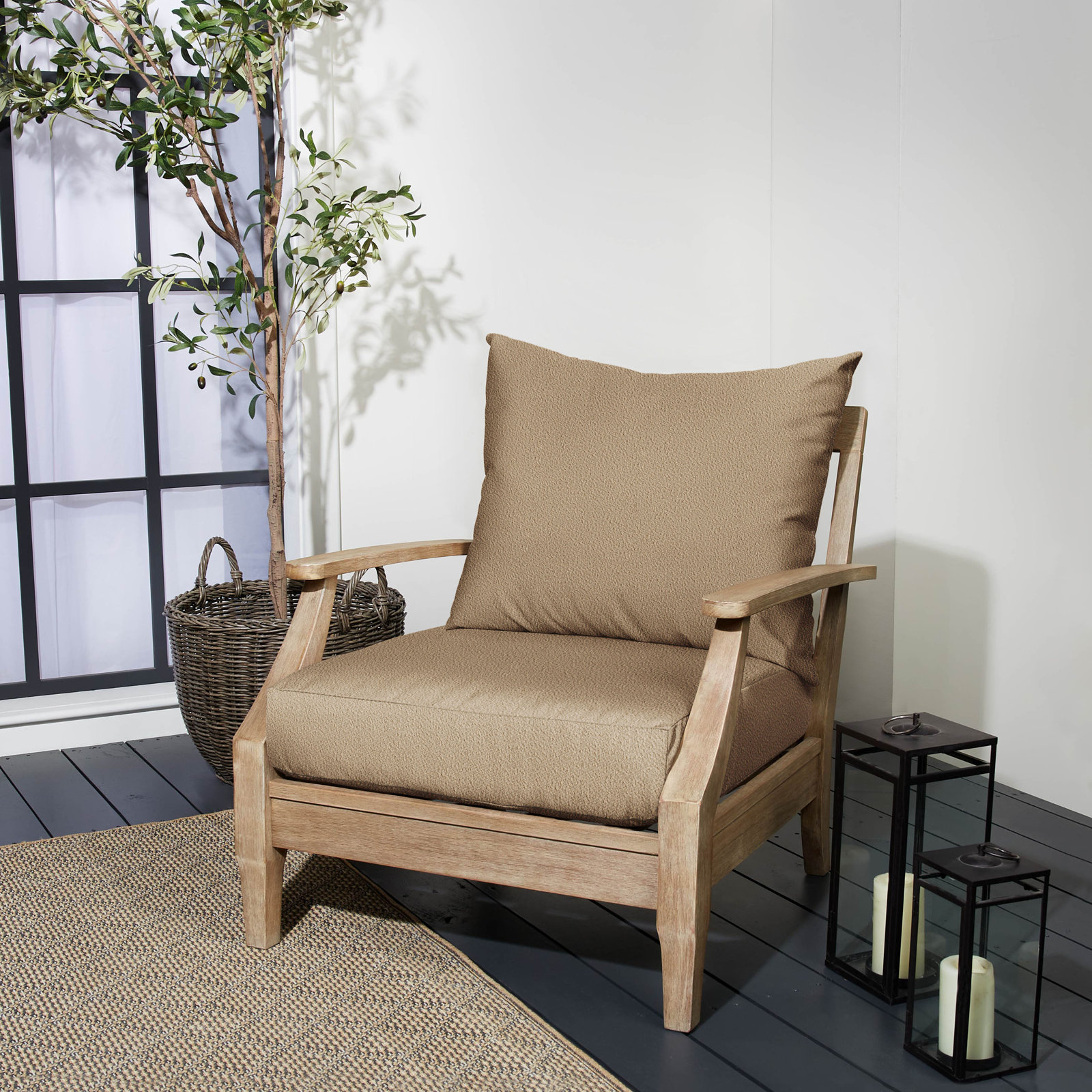  Indoor/Outdoor Seat/Back Cushion, Beige, 23.5 in W x 23 in D x 5 in H