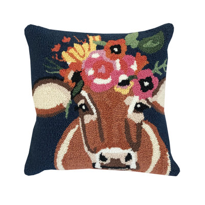 Betsy Floral Cow Indigo Pillow