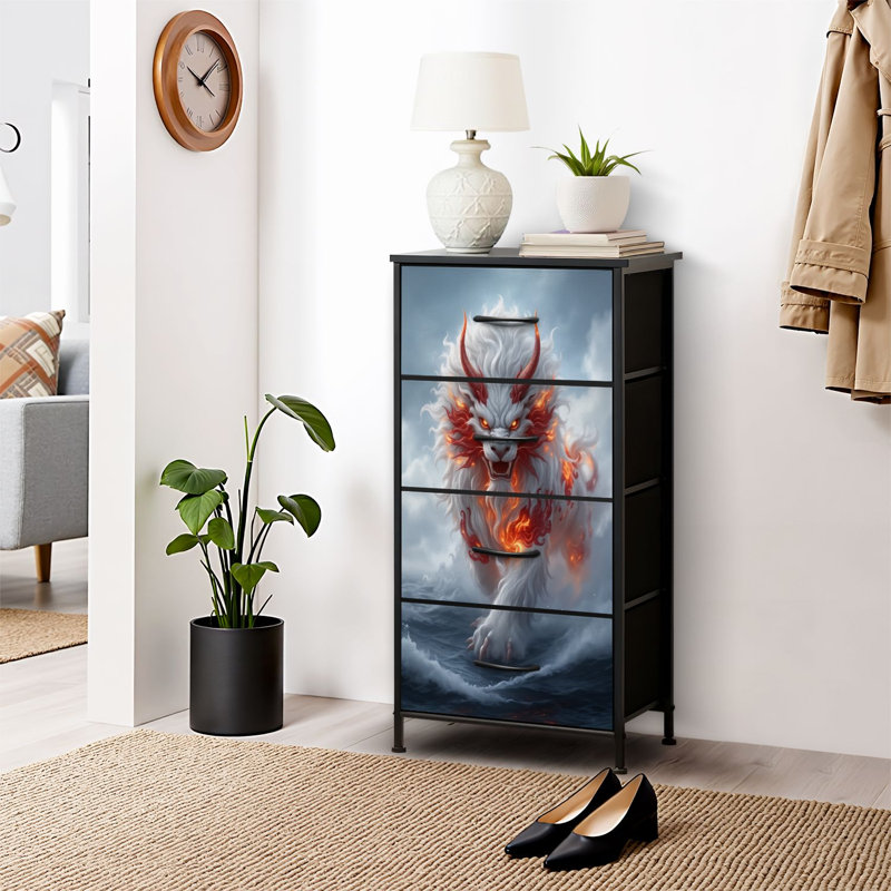 4 Drawer Dresser for Bedroom, Narrow Chest of Drawers, Wooden Top and Study Iron Frame 18"x37.5"-(WxH)
