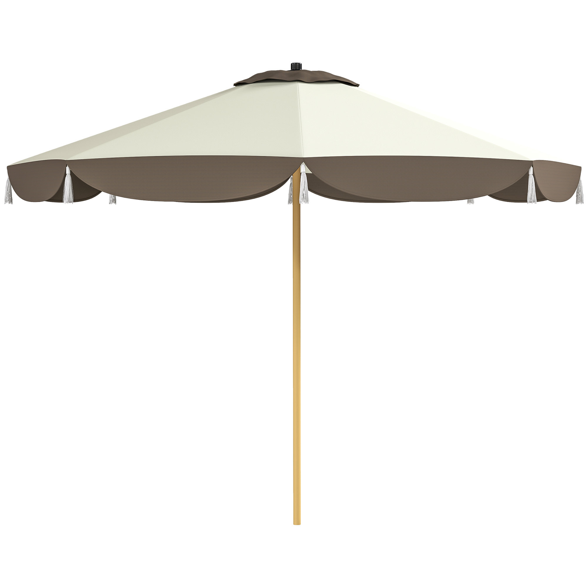 cream colored patio umbrella Safavieh 9' UV-Resistant Elegant Valance Auto Tilt The design creates a charming oasis in your garden or on the patio and is perfect for moments of outdoor relaxation. Arlmont & Co. 9FT Patio