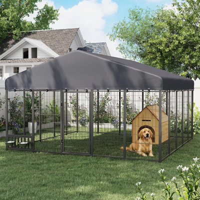 Chenil d'extérieur pour chien, clôture grillagée avec toit