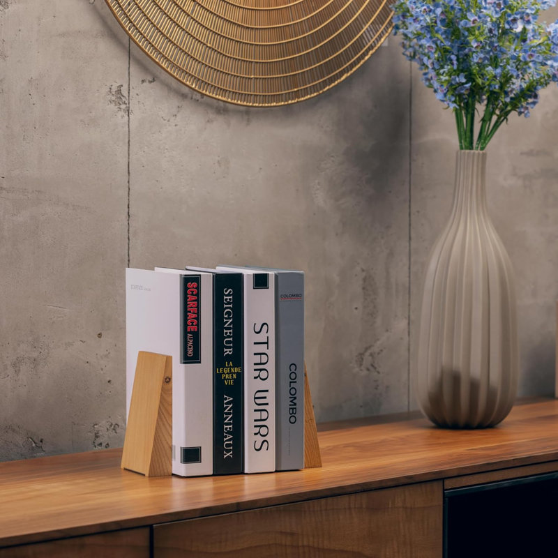 Book Ends For Shelves - Handmade Wooden Bookends With Metal Base, Walnut Tree - Sturdy Book Holders For Heavy Books - Fancy Modern Decorative Book Accessories To Hold Books Firmly On Bookshelf