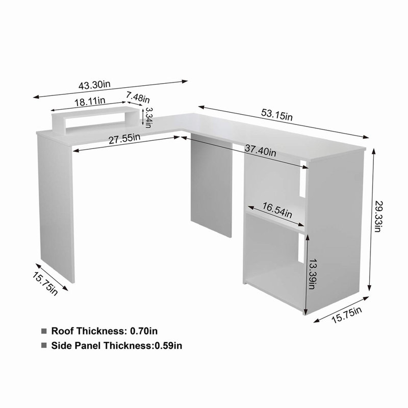 Erris L-Shaped Computer Desk, 74cm H x 135cm W x 40cm D, White