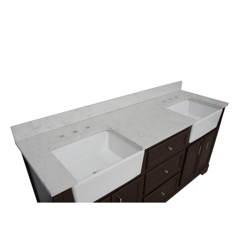 Ensemble de meuble-lavabo double 72 po Emiliano, Chocolat, Carrare d'ingénierie
