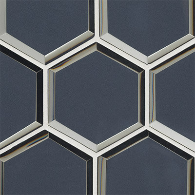 Beveled 3" Hexagon Glass Mesh-Mounted Mosaic Tile