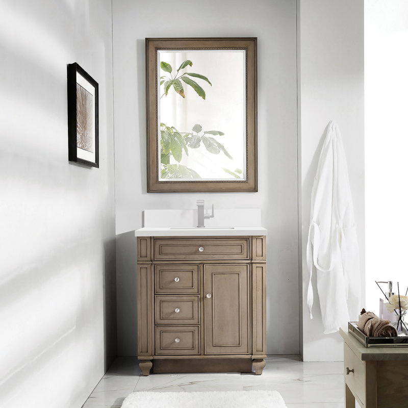 Bristol 30'' W Single Vanity, Whitewashed Walnut, White Zeus, Single-Hole