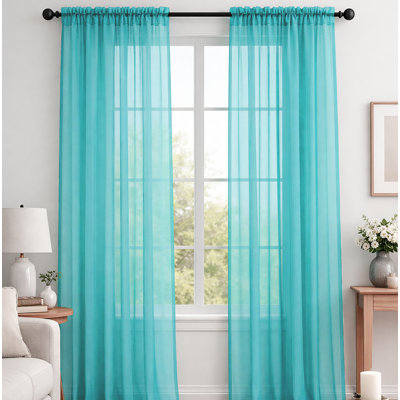 Sheer Window Rod Pocket Curtain Set 90" Inches Long (2 Panels)