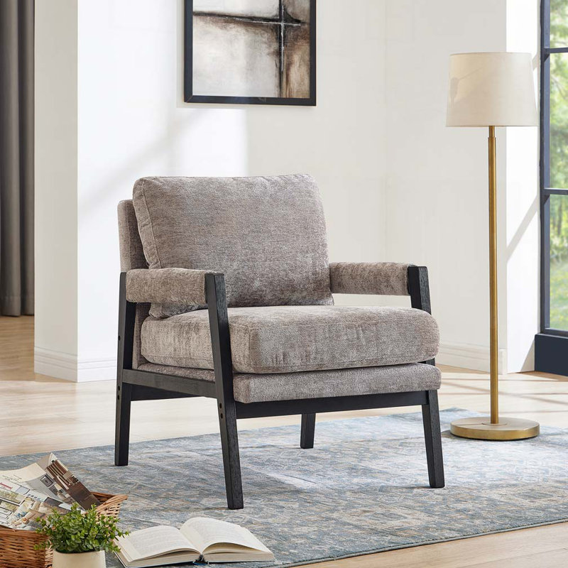 Fauteuil d'appoint en chenille avec cadre en bois, Gris