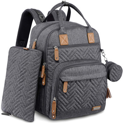  Large Diaper Backpack, Unisex 4-In-1 Baby Bag With Pouch, Changing Pad, Pacifier Case & Straps, Dark Grey