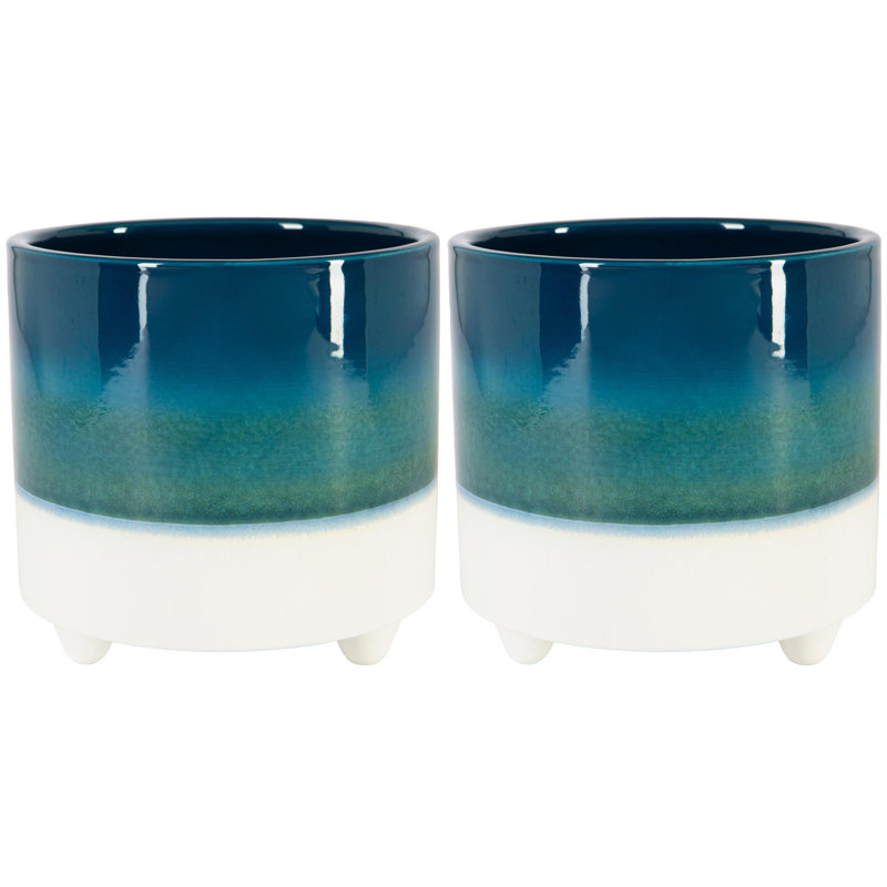Ceramic Pot Planter, 17.5cm H x 18cm W x 18cm D, Blue