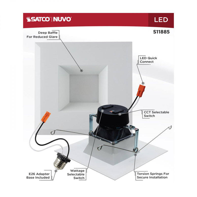 5" Square White Selectable CCT Dimmable LED Recessed Lighting Kit