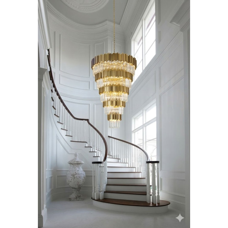 Lustre 60 niveaux avec accents de cristal, Or, 5