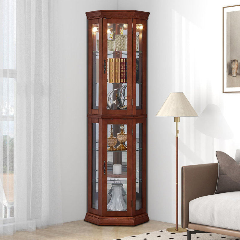 Vitrine de coin avec lumières, Noyer