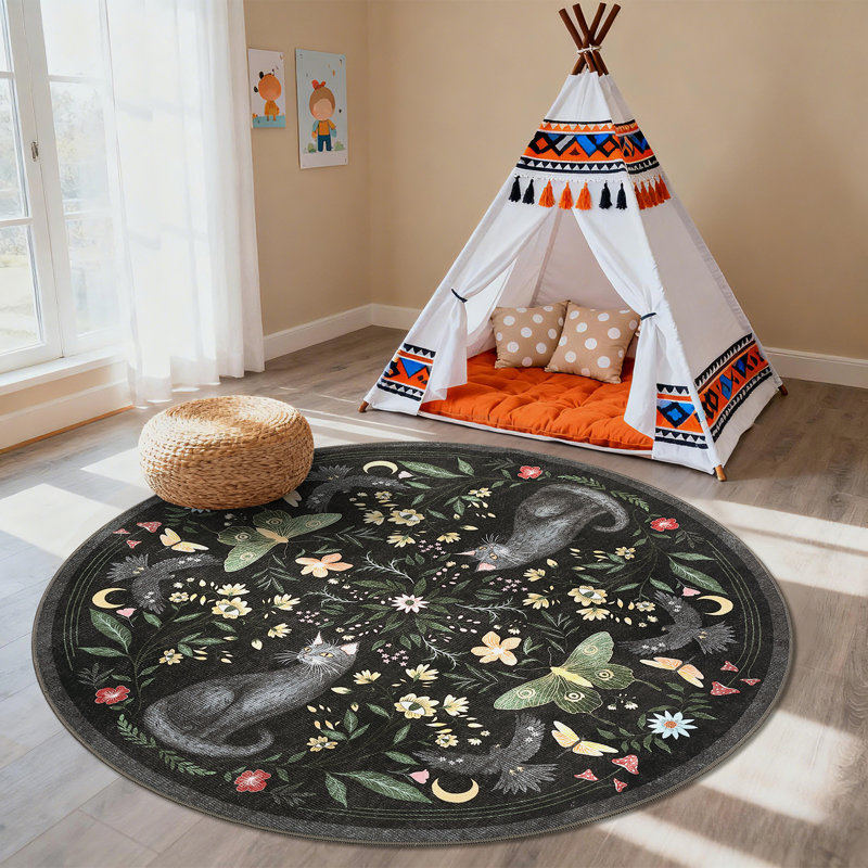 Vintage Cute Cat Machine Washable Rug with Rubber Backing for Living Room Stain Resistant Non-Slip Dining Room Rug Easy-Cleaning Floor Carpet for Bedroom