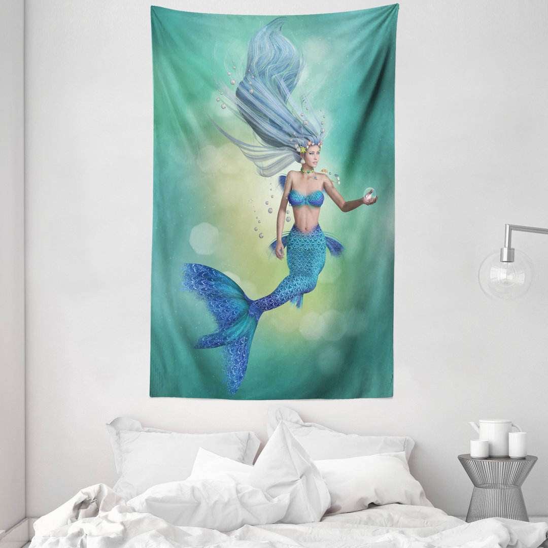 Wandteppich, Mermaids Schwimmen, Märchen, Teal Blassblau