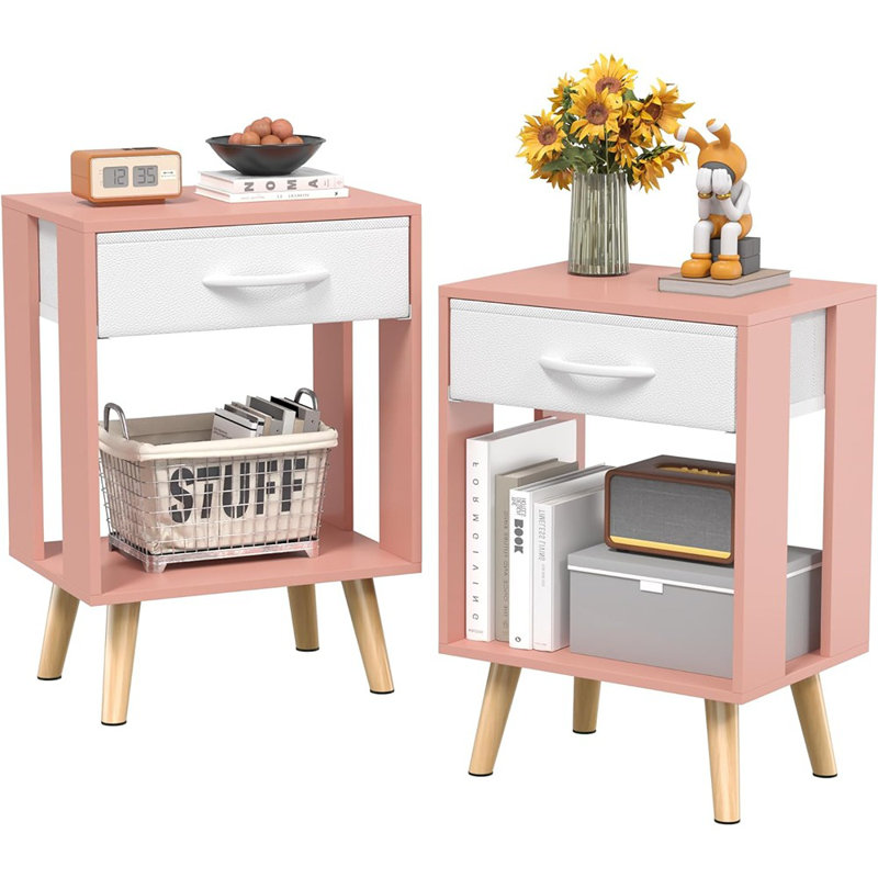 Ensemble de 2 tables de chevet avec tiroir de rangement en tissu et ...