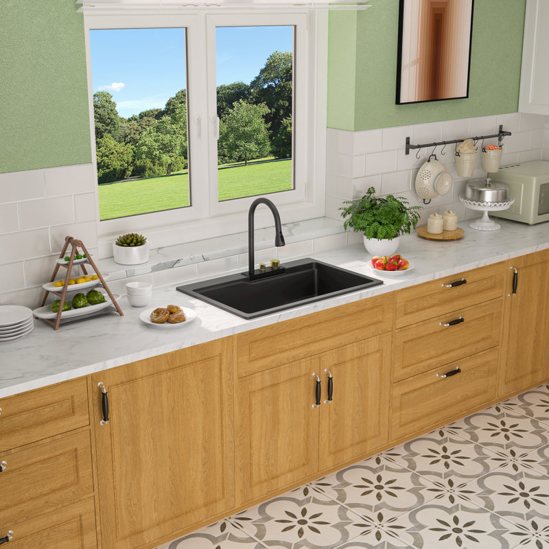 Évier de cuisine en quartz avec station de travail à cuve simple encastrable en quartz avec accessoires L 33 po x l 22 po Quartz