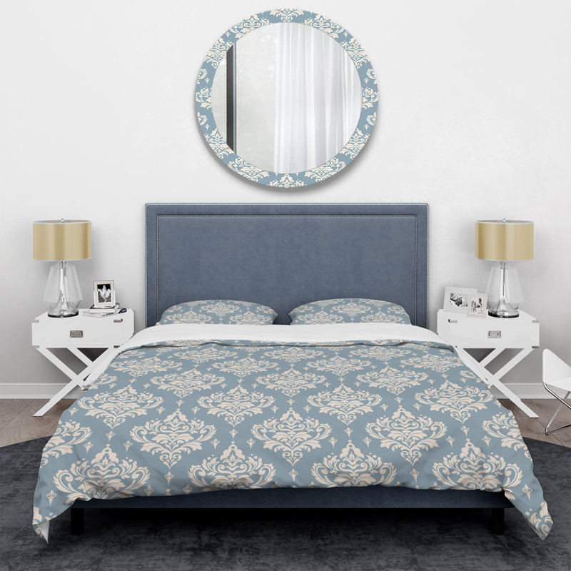Grey Damask - Abstract Duvet Cover Set - Microfiber Polyester, King Duvet Cover + 2 King Shams