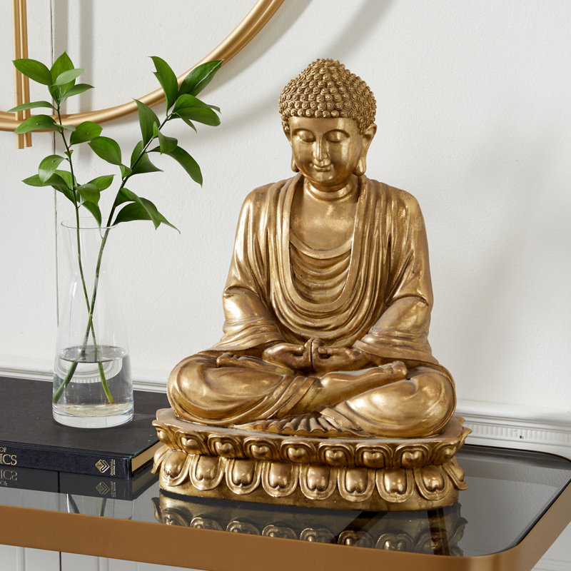 Sculpture décorative de Bouddha en médaillon en polystone avec sculptures gravées et détails en relief