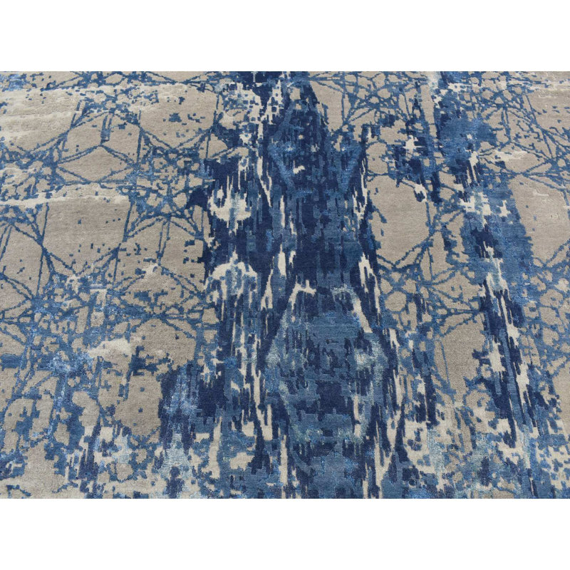 Tapis bleu 8 pi 1 po x 10 pi en laine et soie à motif abstrait noué à la main 0AA40B06BD754FF6B35B63CB28D0CB9E