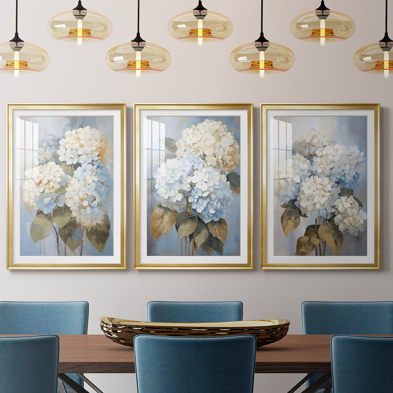 FLORAL Series Cxxxi - Impression encadrée sur mesure de qualité supérieure - 3 pièces, H 19 po x l 27 po, Doré