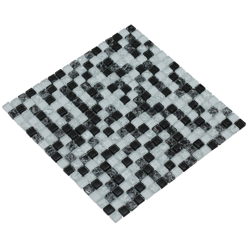 Mesh Pess Natural Stone/Glass Grid Mosaic Wall & Floor Tile, Black/White