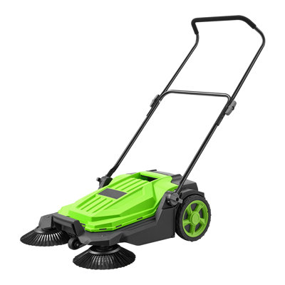 Balayeuse à plancher à pousser à la main, balai manuel non électrique avec une largeur de balayage de 25,6 po, une poubelle de 5 gallons et une poignée pliante ajustable pour les garages et les garages - Vert