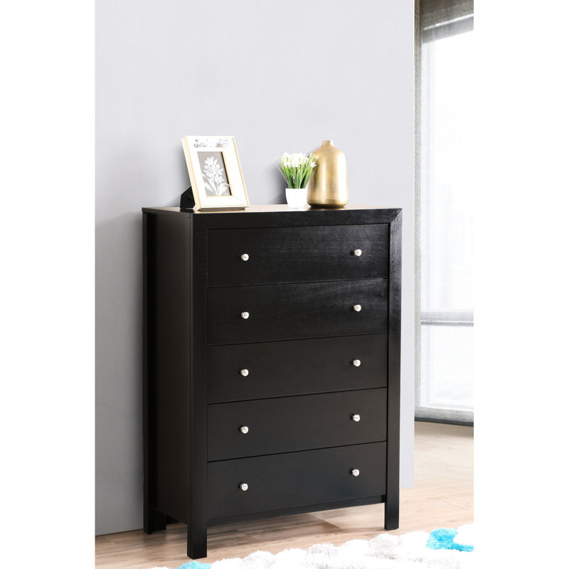 Commode de chambre à coucher en noir - Placage de bois massif, guides en métal, coffre de fabrication en panneau de particules: avec et supports centrés