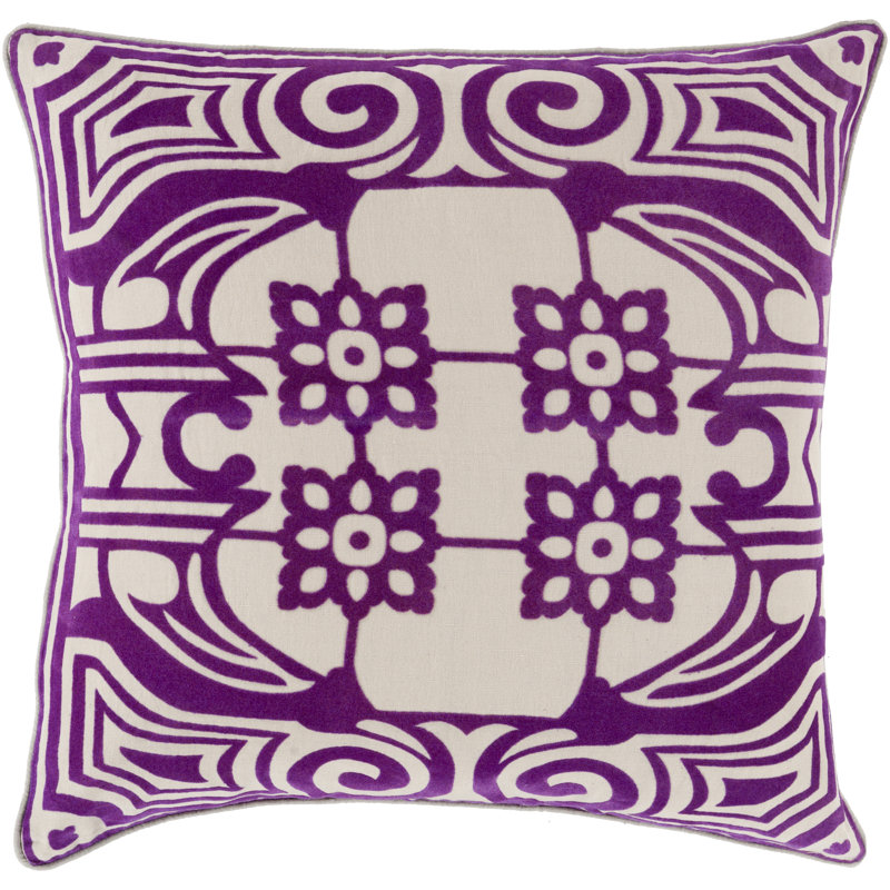 Embroidered Linen Throw Pillow, 22" H x 22" W x 4" D, Eggplant, Down