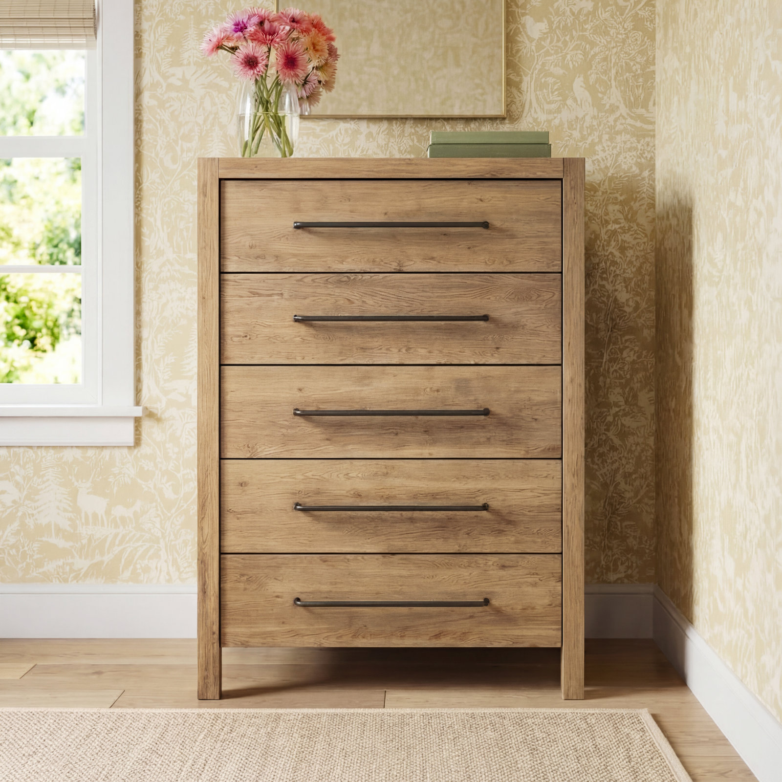Laroche 5 Drawer 40" W Chest, Pale Oak
