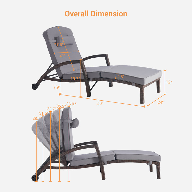 Ensemble de chaise longue d'extérieur en osier, Gris