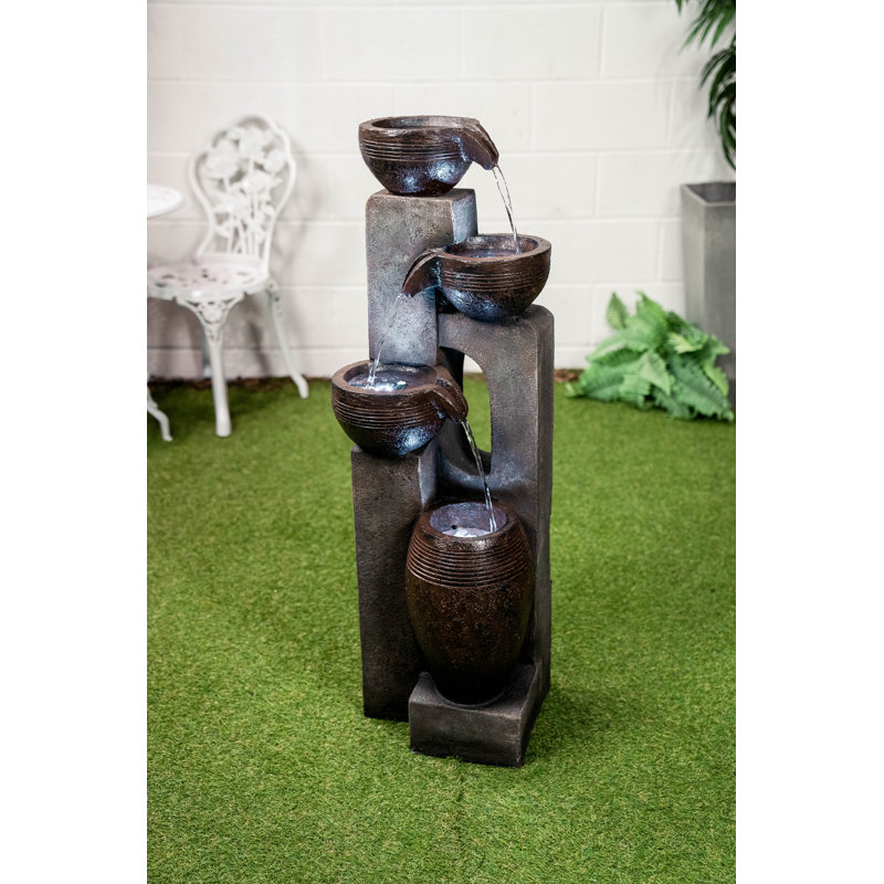 Cascading Resin Bowls Fountain with 3 Cool White LED Lights