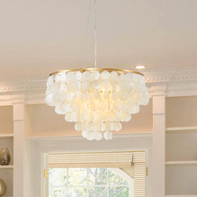 Ladaniel 6-Light Dimmable Gold Chandelier with White Round Shells