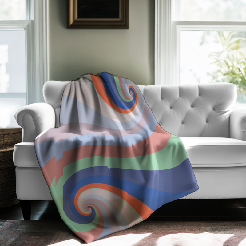 Motif Groovy - 1 pièce Sherpa Premium, Lit simple, Orange / bleu / vert abstrait
