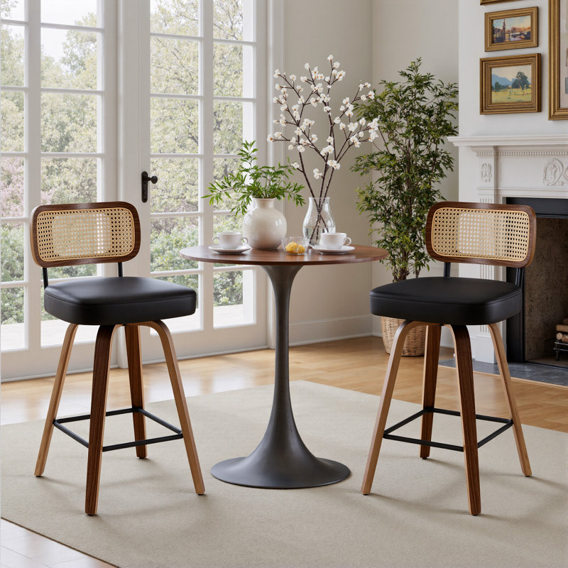 Lucania Swivel Upholstered Counter & Bar Stool, Black, Counter Stool (26" Seat Height), Brown