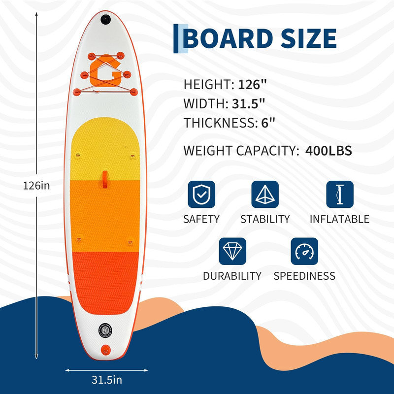 Planche à pagaie gonflable sur pied - conception large et stable, plateforme antidérapante, raquette 2-en-1, ensemble complet d'accessoires de SUP pour adultes et jeunes